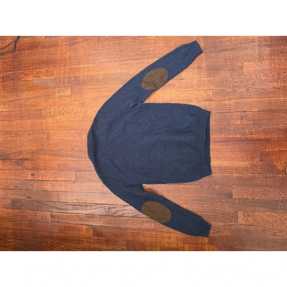 J.Crew Wool Elbow Patches Preppy Old Money British Navy Blue Slim Sweater S-M